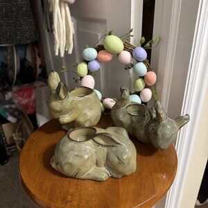 Partylite Set of 3 Glazed Terracotta Bunny/Rabbit Votive Candle Holders
